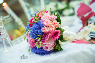 Colorful wedding flowers bouquet. Beautiful brides bouquet.