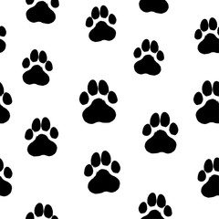 Ink hand drawn seamless pattern with dog paws