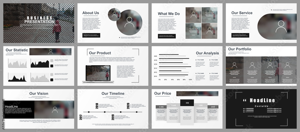 Poster Business presentation slides templates from infographic elements. Can be used for presentation, flyer and leaflet, brochure, corporate report, marketing, advertising, annual report, banner, booklet.