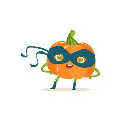 Cheerful cartoon character of superhero pumpkin