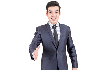 Businessman offering handshake isolated on white background