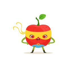Cartoon character of superhero apple with arms akimbo
