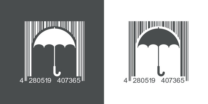 Icono plano codigo de barras paraguas gris y blanco