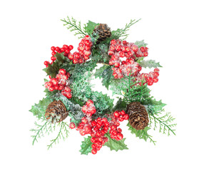 Christmas wreath made of berries and cones and spruce