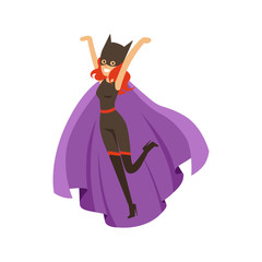 Girl superhero in comics costume with cape and cat ears