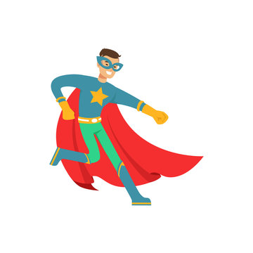 Male superhero in comics costume have fun