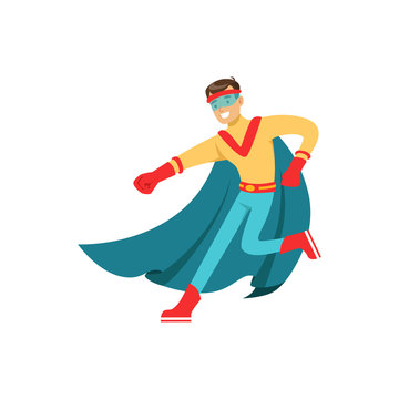 Male superhero in classic comics costume with cape