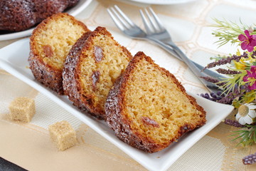 Homemade cake with raisins