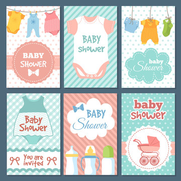 Labels or cards for baby shower package. Vector funny illustrations for kids