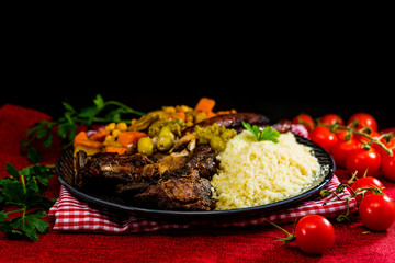 traditional moroccan dish couscous salad with Sausage