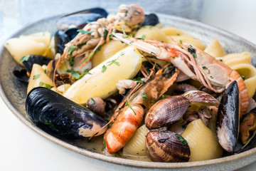 closeup mix seafood soup pot