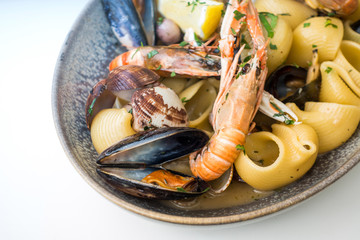 closeup mix seafood soup pot