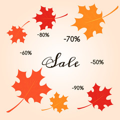 Vector  template for sale autumn banner. Illustration of maple leaves in red, orange and yellow colors. EPS10. Design elements for banner, card, poster, web.