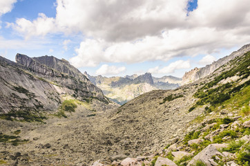 Daylight landscape, view on mountains and rocks, Ergaki
