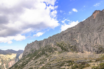 Fototapeta na wymiar Daylight landscape, view on mountains and rocks, Ergaki