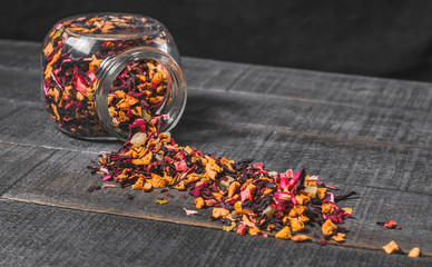 Spilled tea on wooden boards