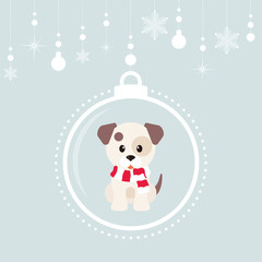 cartoon christmas balls with winter dog