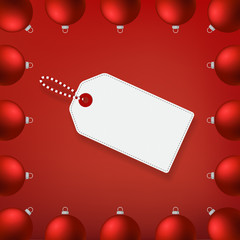 Red elegant Frame of Christmas Baubles with an empty Price Label and copy space, Square