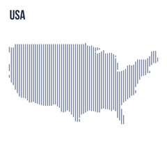 Vector abstract hatched map of the United States of America with vertical lines isolated on a white background.