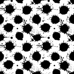Seamless vector pattern, tile with inc splash, blots, smudge and brush strokes. Grunge endless template for web background, prints, wallpaper, surface, wrapping, repeat elements for design.