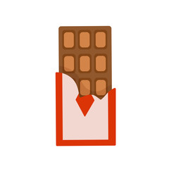 Chocolate bar in open package. Flat Vector Icon Illustration, isolated on white background.