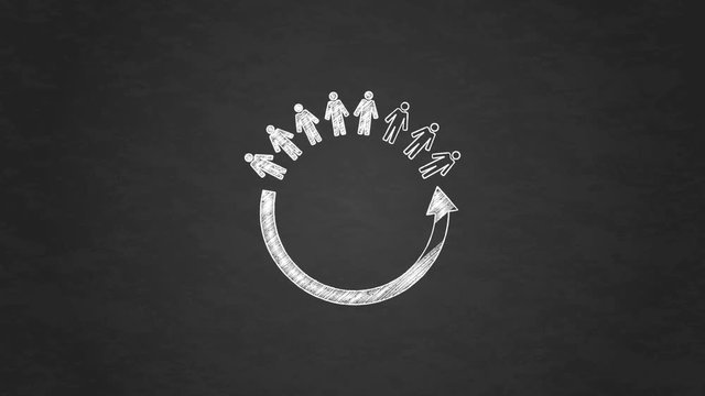 Chalkboard animation of people and an arrow