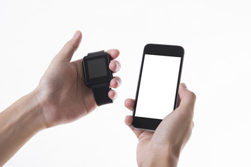 smart watch and smart phone technology gadget communication isolated on white background..
