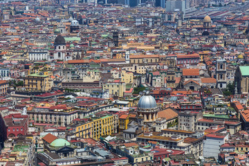 Panorama of historic  Naples from the Castle Sant'Elmo on the Vomero hill, Naples, Italy