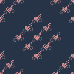 Seamless pattern with hearts. Linen vector illustration.
