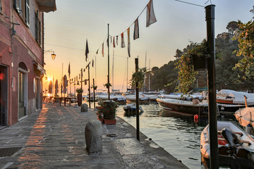Fototapeta na wymiar Idyllic seascape with boats moored in Portofino