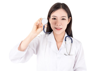 Portrait of medical female doctor isolated on white background