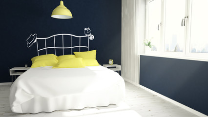 blue and yellow bedroom