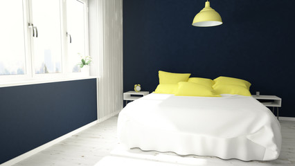 blue and yellow bedroom