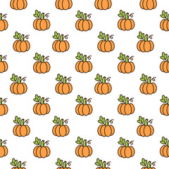 Cute pattern with orange pumpkin. For the season of harvest or Thanksgiving or Halloween. Vector illustration.  It can be used for packaging, wrapping paper, textile and etc.