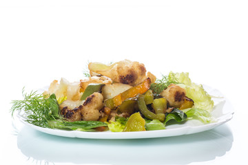 warm salad with cauliflower and sweet pepper