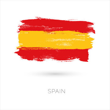 Spain colorful brush strokes painted national country flag icon. Painted texture.