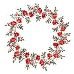 Frame of a red rose flower. Greeting card.