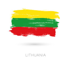 Lithuania colorful brush strokes painted national country flag icon. Painted texture.