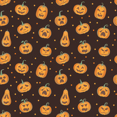 brown and orange halloween pattern with carved pumpkins