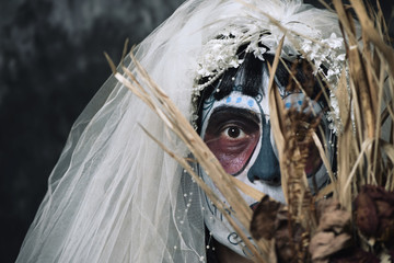 bride with a mexican calaveras makeup