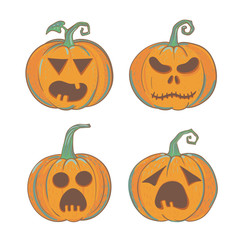 set of carved Halloween pumpkins