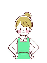 エプロン姿の女性　怒る