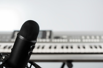 Synthesizer and microphone. Close view.