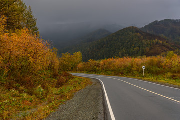 road mountains thunderstorm asphalt autumn