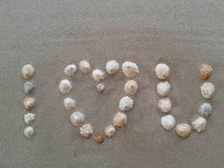 ich liebe dich bild gelegt aus muscheln im strandsand