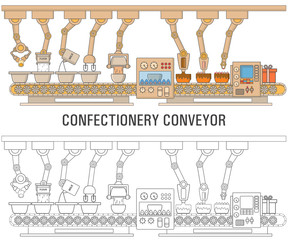 Cake printing machine concept vector illustration in flat linear style