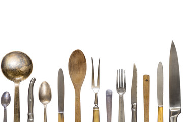 Vintage cutlery on white background