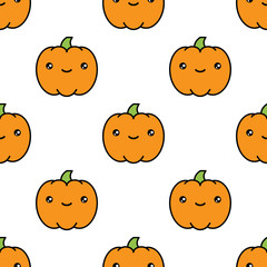 Seamless halloween pattern with pumpkins on white background.