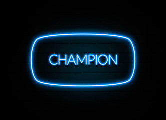 Champion  - colorful Neon Sign on brickwall