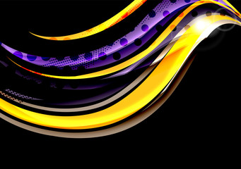 Rainbow color wavy lines on black background